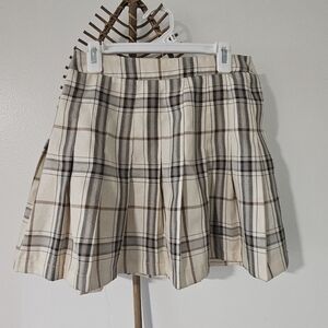 Plaid Pleated Skirt in Cream and Brown